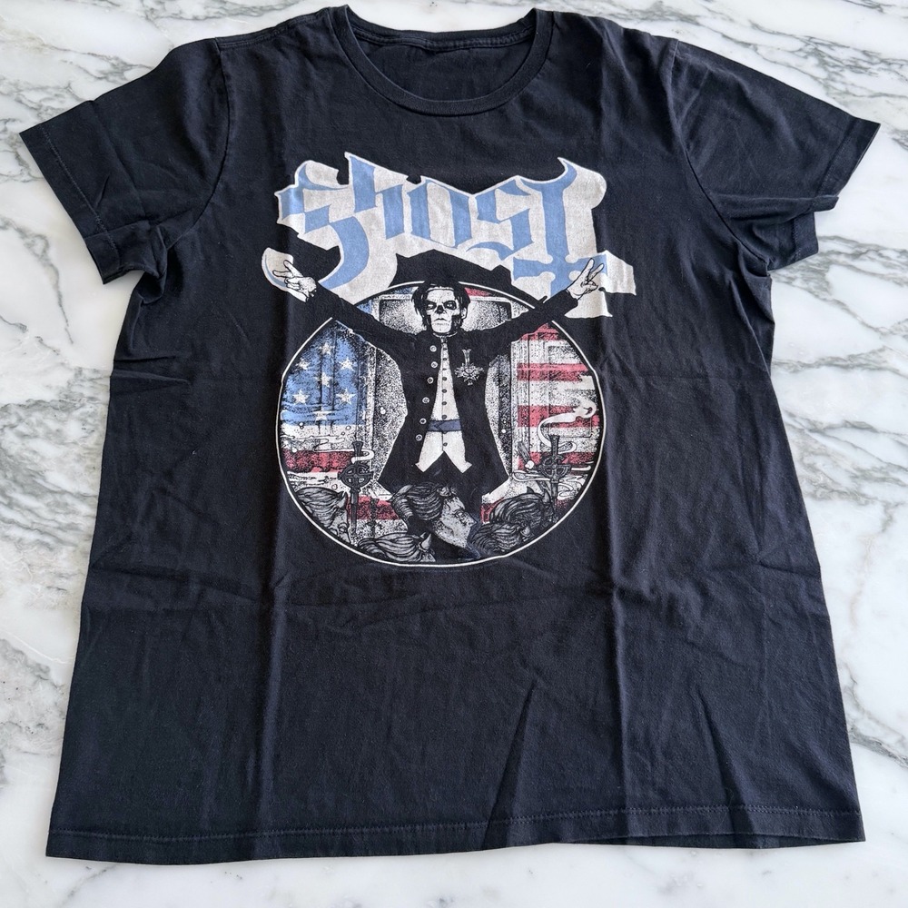 Ghost BC Band T-Shirt Papa Emeritus II American Flag Graphic Black Tee Mens S‎